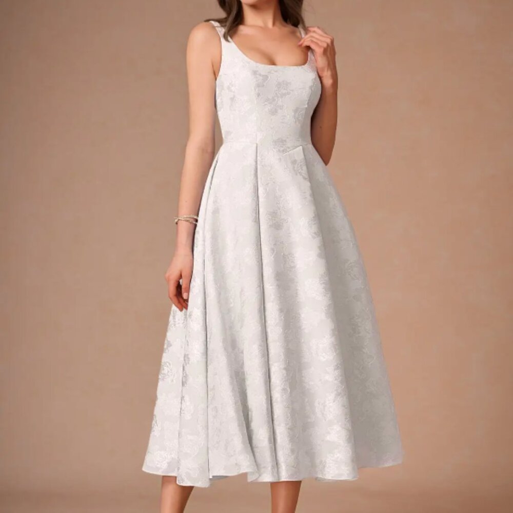 Azazie Briac Cream A-line Midi Dress